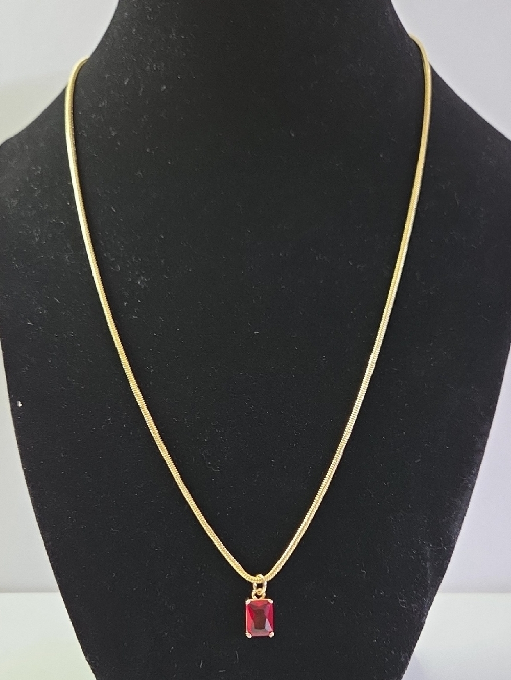 Gold Chain Necklace with Red Gem Pendant - Women Jewelry